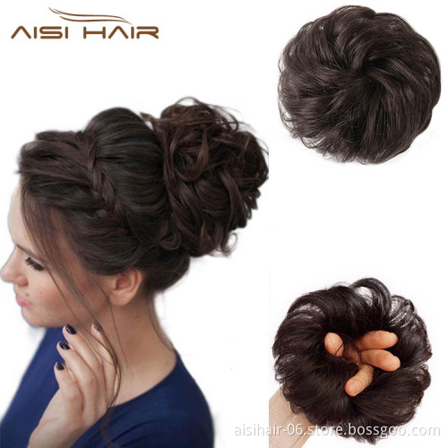 Aisi Hair Brazilian Human Hair Curly Brown Chignon Bun Elastic Rope Rubber Band Hairpiece Clip In Extension For Black Women